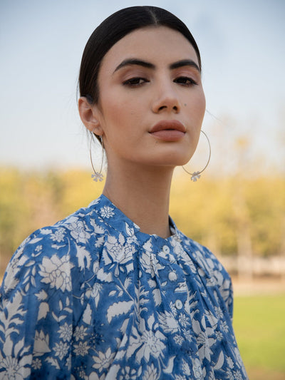 No More Blues Tunic- Blue Hand Block Printed Cotton Tunic Top Fashion Marche