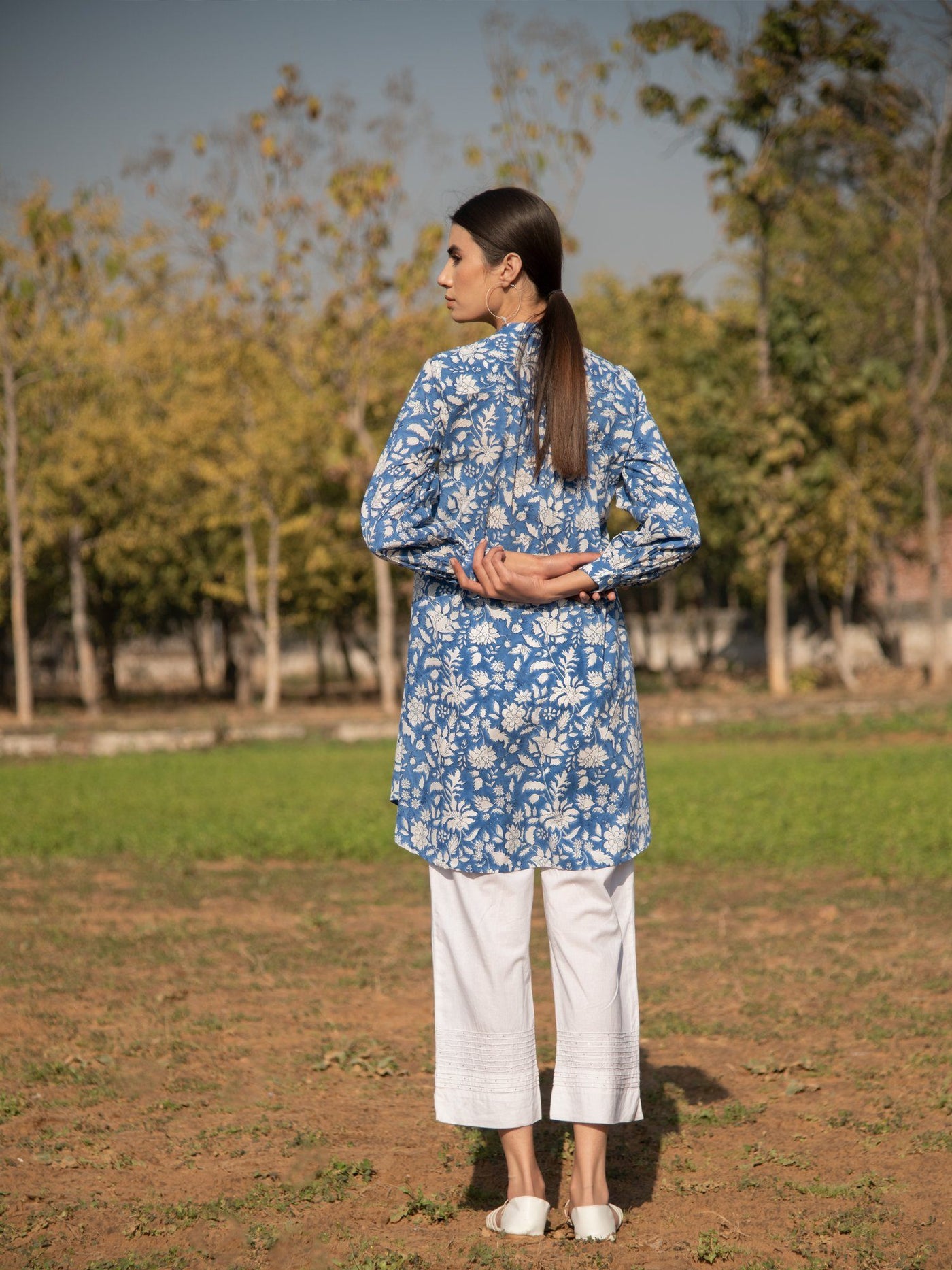 No More Blues Tunic- Blue Hand Block Printed Cotton Tunic Top Fashion Marche