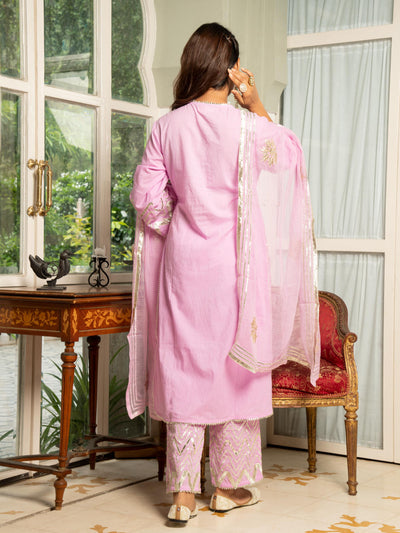 Noor Gulabi - Gota Work Kurta Set (Pink & Gold) Fashion Maison Shefali 