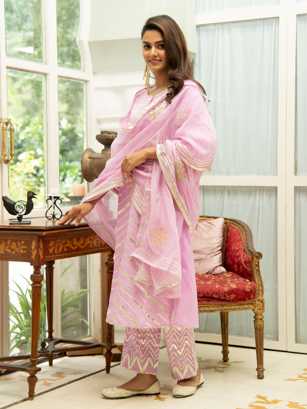 Noor Gulabi - Gota Work Kurta Set (Pink & Gold) Fashion Maison Shefali 
