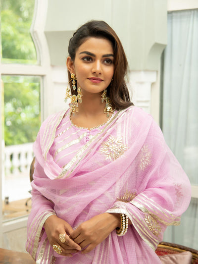 Noor Gulabi - Gota Work Kurta Set (Pink & Gold) Fashion Maison Shefali