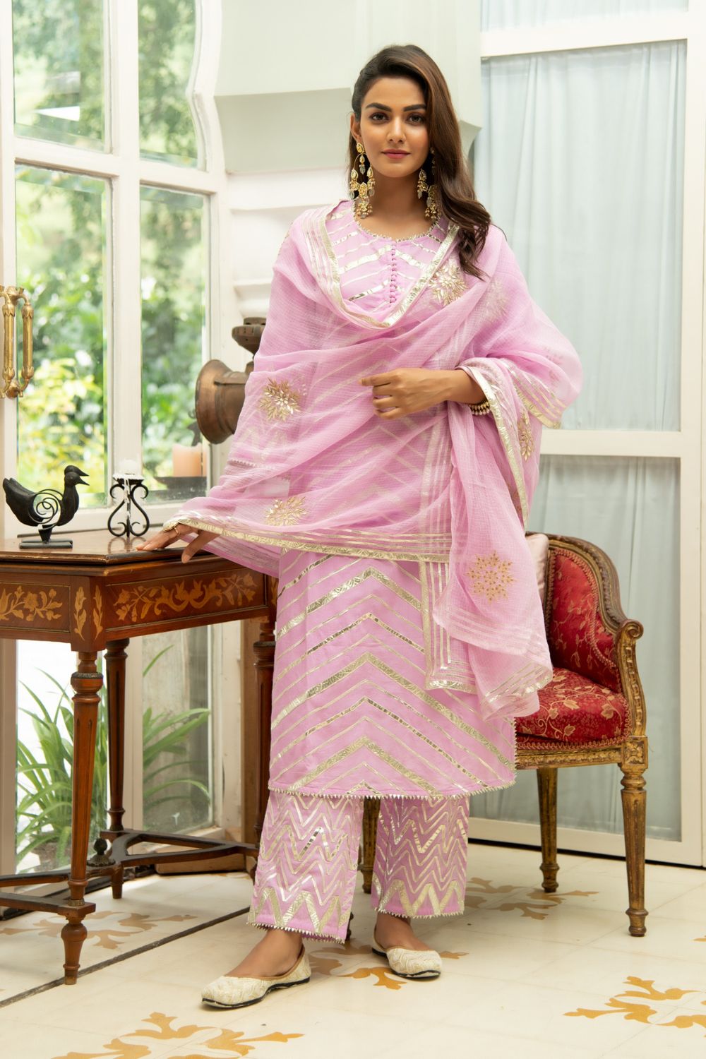 Noor Gulabi - Gota Work Kurta Set (Pink & Gold) Fashion Maison Shefali
