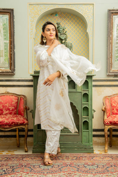 Noor Shwet - Gota Work Lehriya Set Fashion Maison Shefali