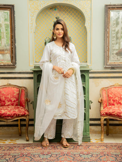 Noor Shwet - Gota Work Lehriya Set Fashion Maison Shefali