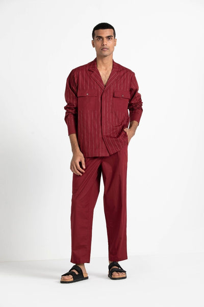 Notch Collar Embroidered Shirt Co-ord Men THREE 