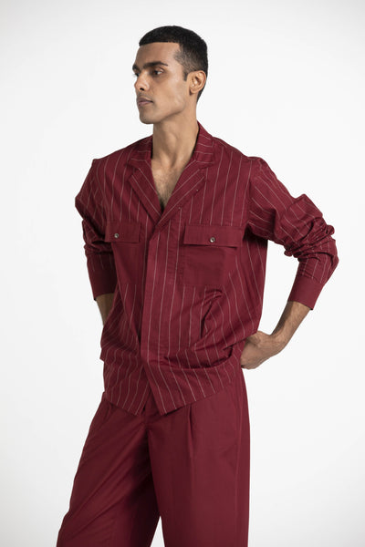 Notch Collar Embroidered Shirt Co-ord Men THREE 