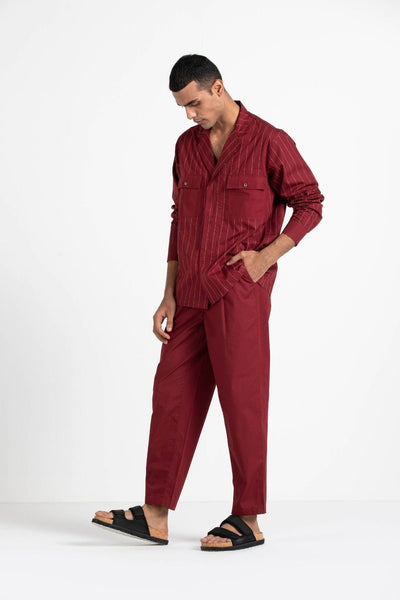 Notch Collar Embroidered Shirt Co-ord Men THREE 