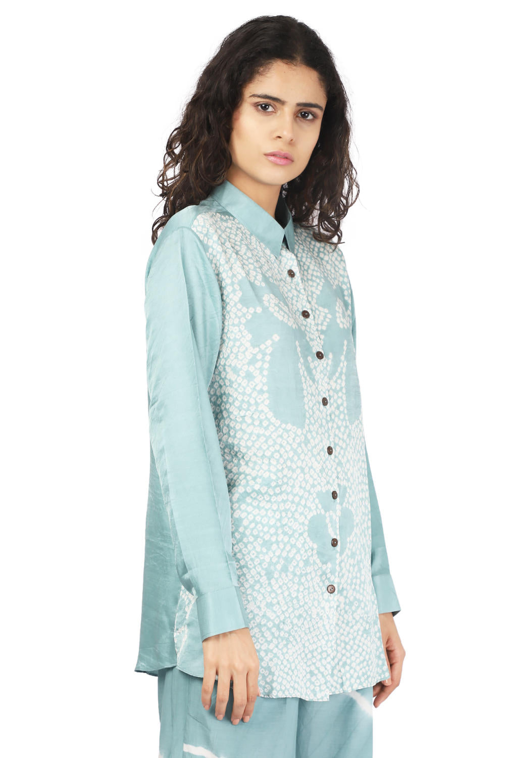 Ocean Blue Hand-Done Bandhani Floral Shirt Fashion The Pot Plant