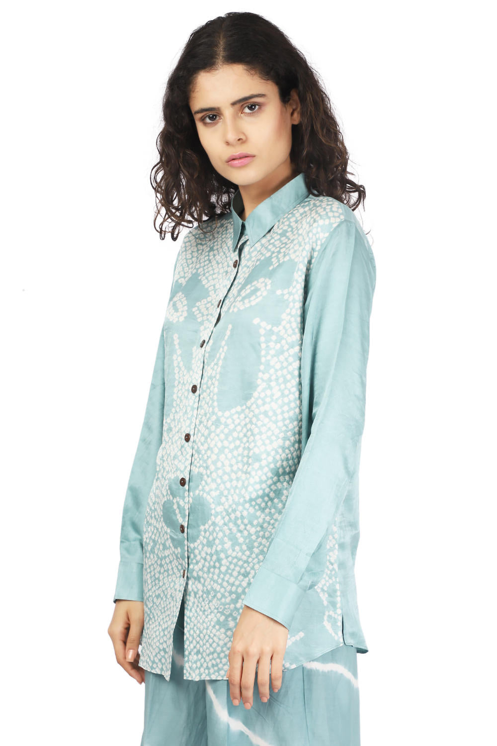 Ocean Blue Hand-Done Bandhani Floral Shirt Fashion The Pot Plant