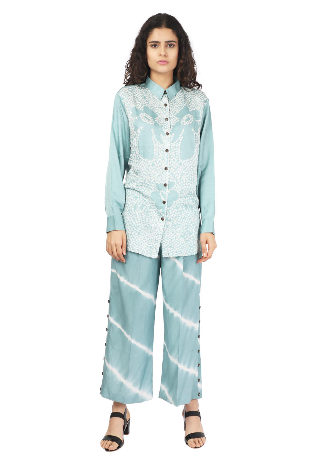 Ocean Blue Hand-Done Bandhani Floral Shirt Fashion The Pot Plant