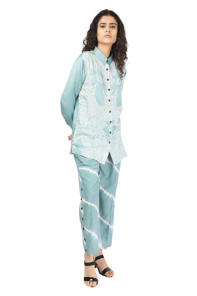 Ocean Blue Hand-Done Bandhani Floral Shirt Fashion The Pot Plant
