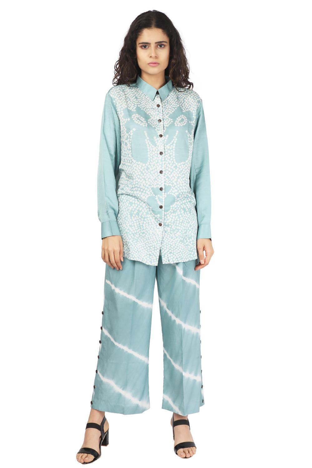 Ocean Blue Hand-Done Bandhani Floral Shirt Fashion The Pot Plant