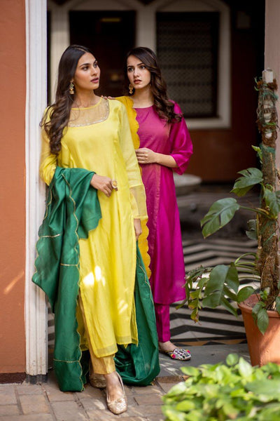 Ochre & Hot Pink Kurta Set Fashion Juanita 