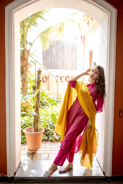 Ochre & Hot Pink Kurta Set Fashion Juanita 