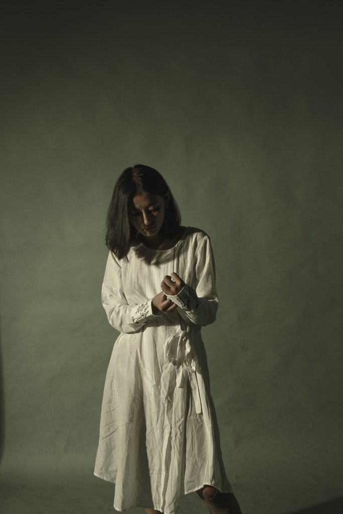 Off-white Cotton Silk Wrap Dress Fashion Juanita 