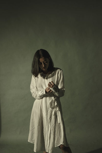 Off-white Cotton Silk Wrap Dress Fashion Juanita 