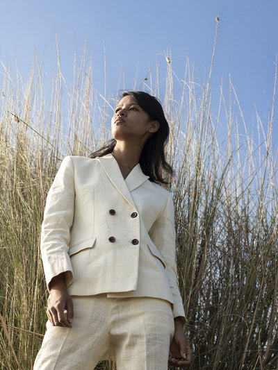 Off-white Eri silk peak collar jacket Fashion Ura Maku 