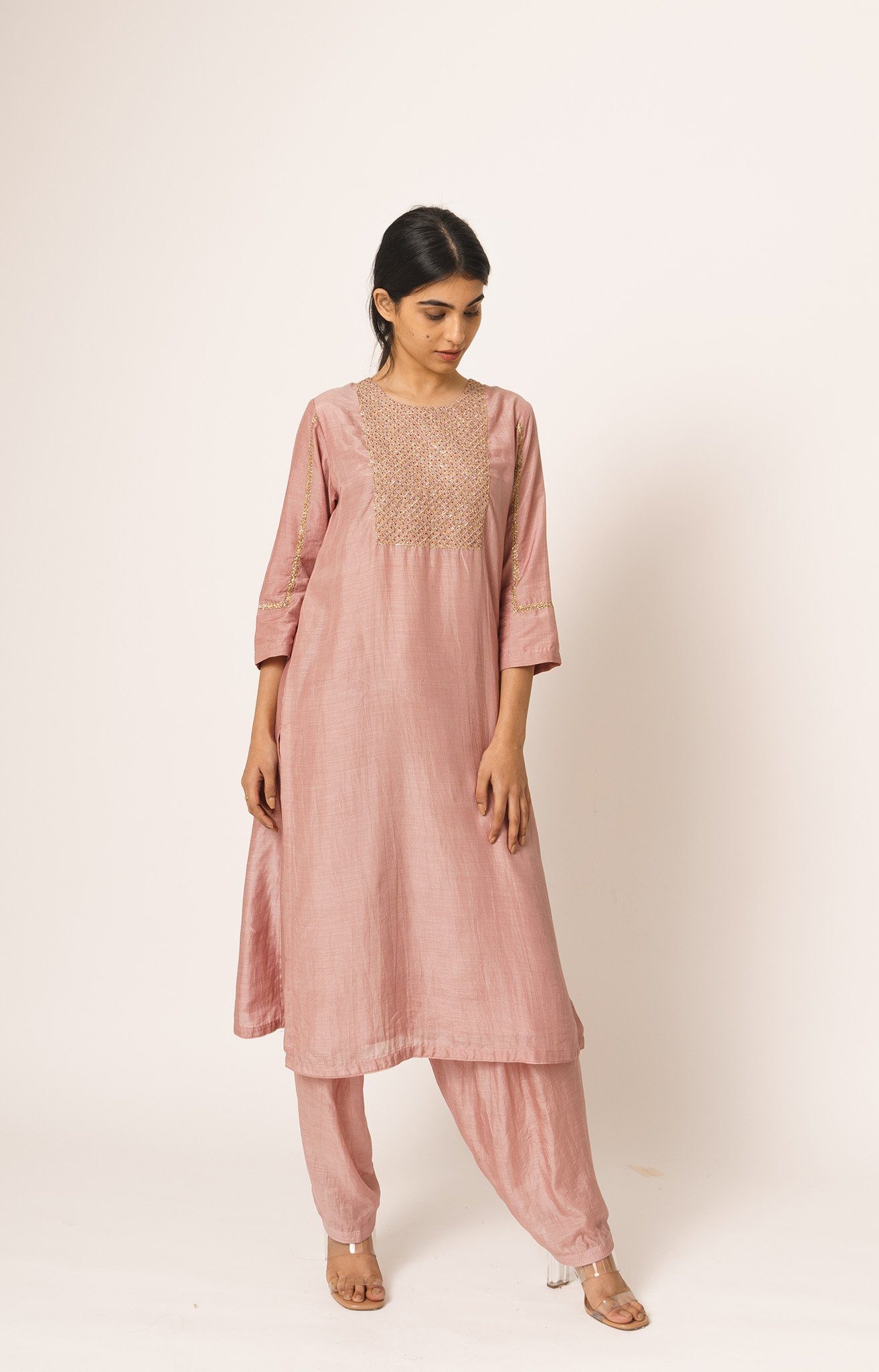 Old Rose Aayat Cotton Silk Kurta and Pant Set Fashion DOT