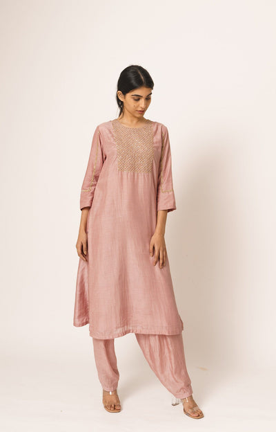 Old Rose Aayat Cotton Silk Kurta and Pant Set Fashion DOT