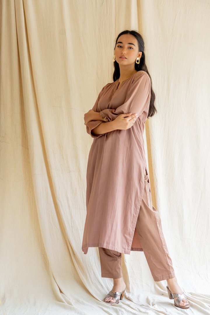 Old Rose Chaand Kurta Set Fashion Nirjara