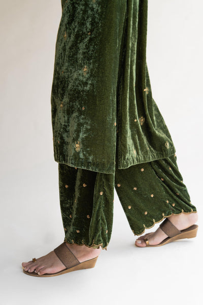 Olive Noorah Velvet kurta set Fashion Nirjara