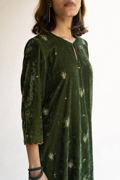 Olive Noorah Velvet kurta set Fashion Nirjara