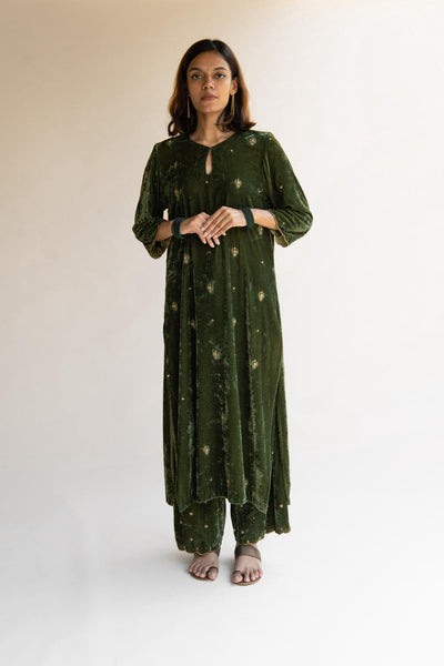 Olive Noorah Velvet kurta set Fashion Nirjara