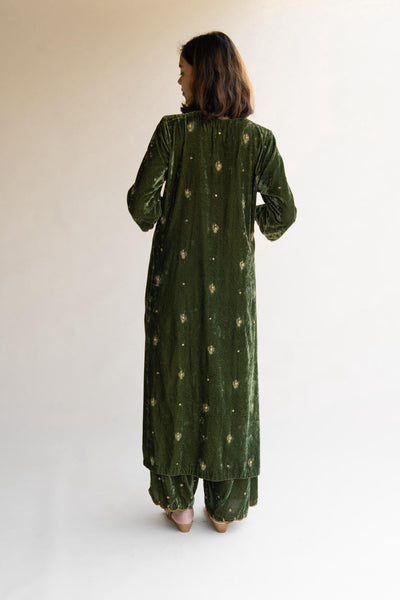 Olive Noorah Velvet kurta set Fashion Nirjara