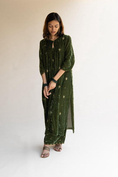 Olive Noorah Velvet kurta set Fashion Nirjara