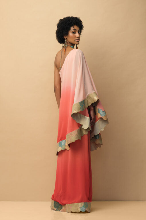 OMBRÈ Banaras Bloom toga dress peach & coral Fashion Mallika Mathur