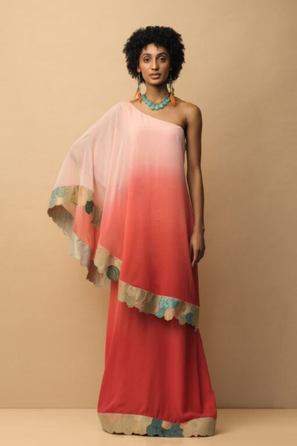 OMBRÈ Banaras Bloom toga dress peach & coral Fashion Mallika Mathur