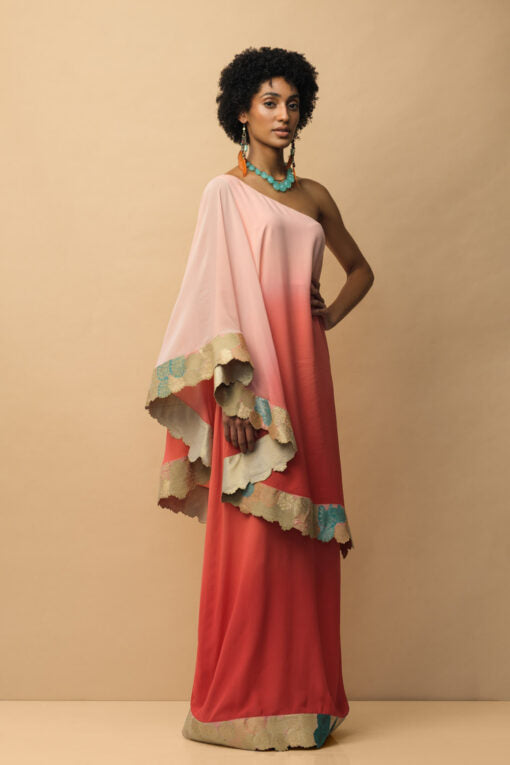 OMBRÈ Banaras Bloom toga dress peach & coral Fashion Mallika Mathur