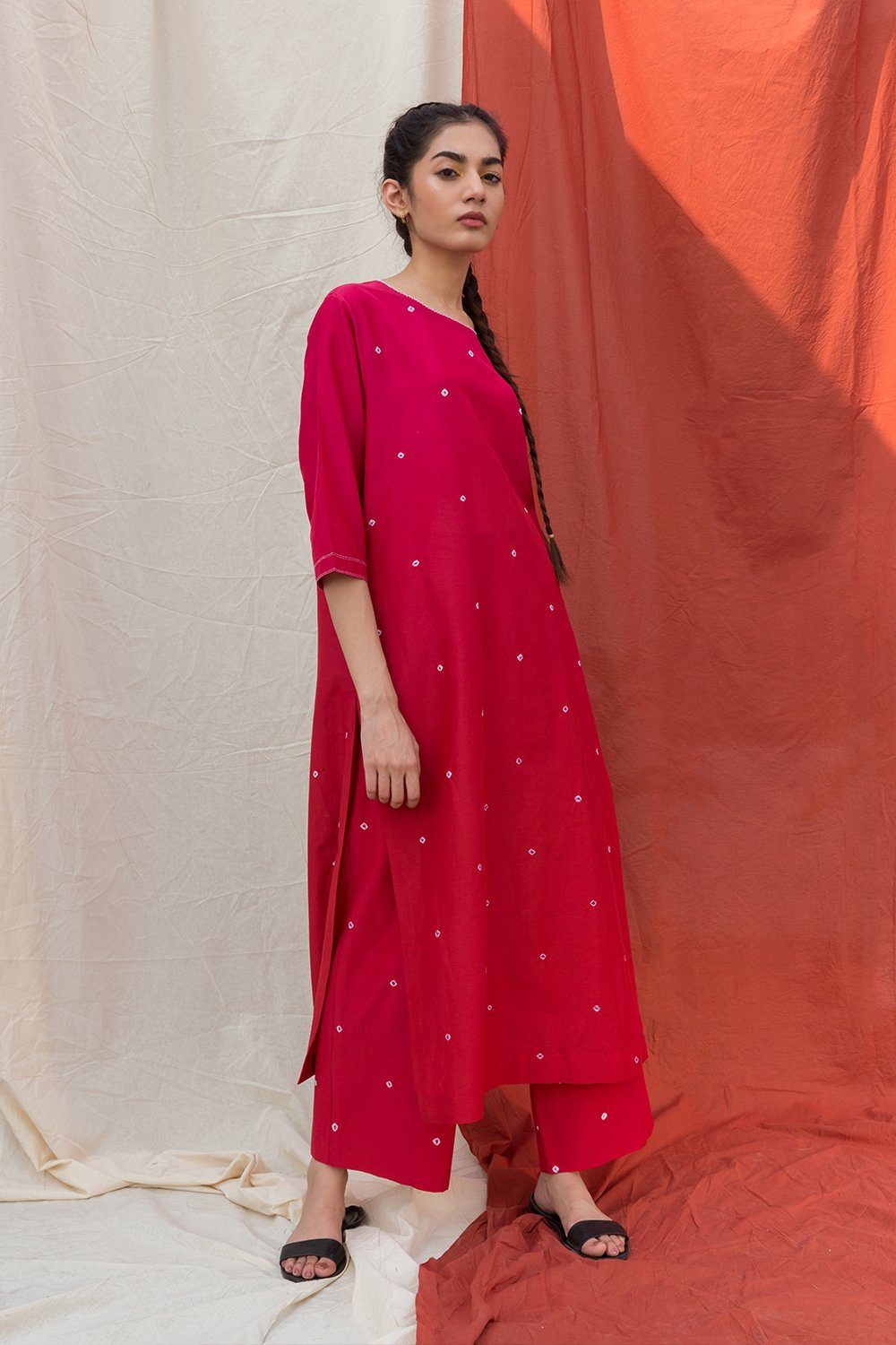 Ombre Red & Pink Bandhani Kurta Fashion The Pot Plant