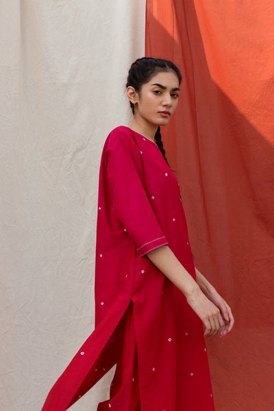 Ombre Red & Pink Bandhani Kurta Fashion The Pot Plant