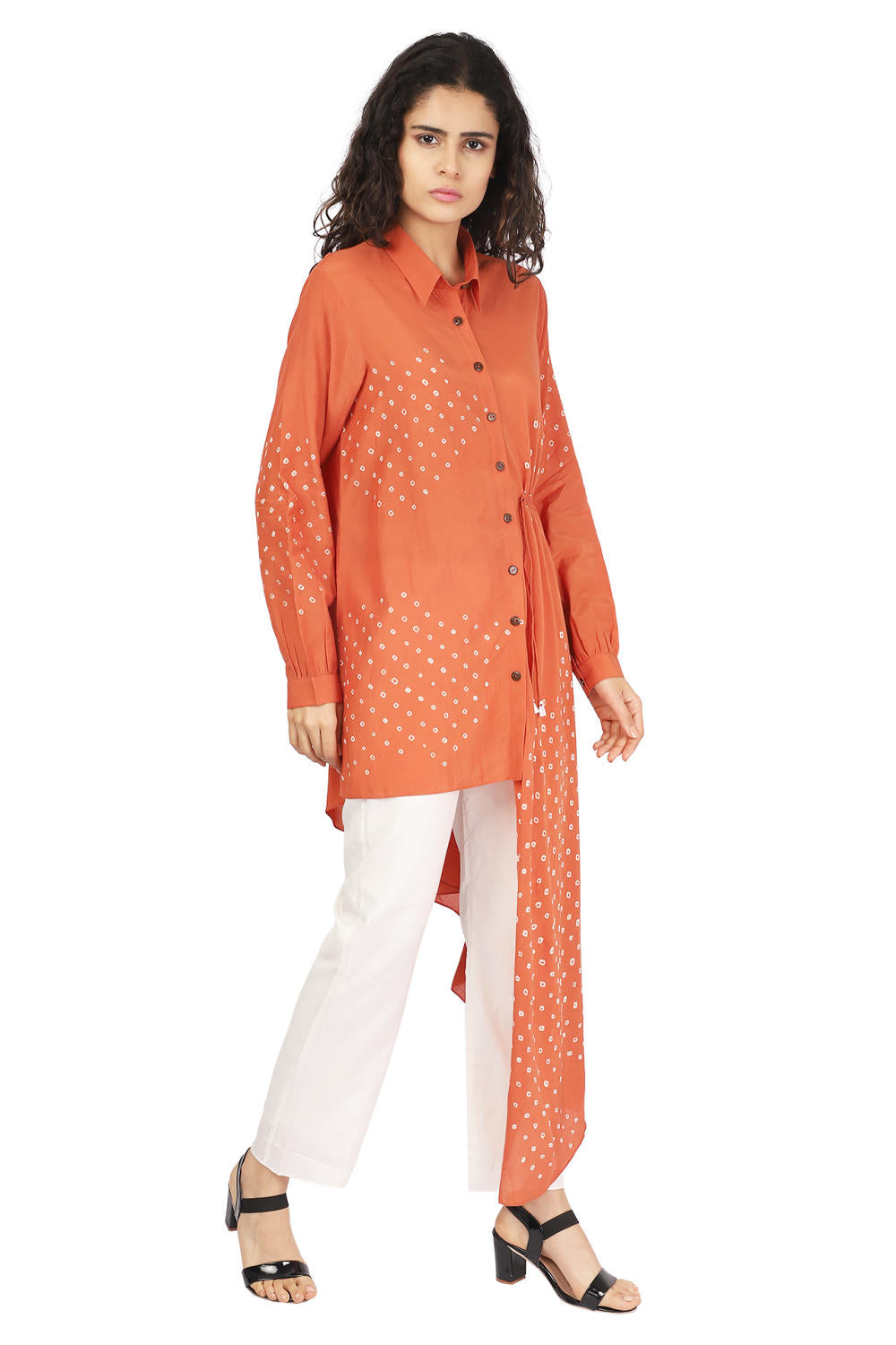 Orange Hand Done Bandhani Drape Shirt Fashion The Pot Plant