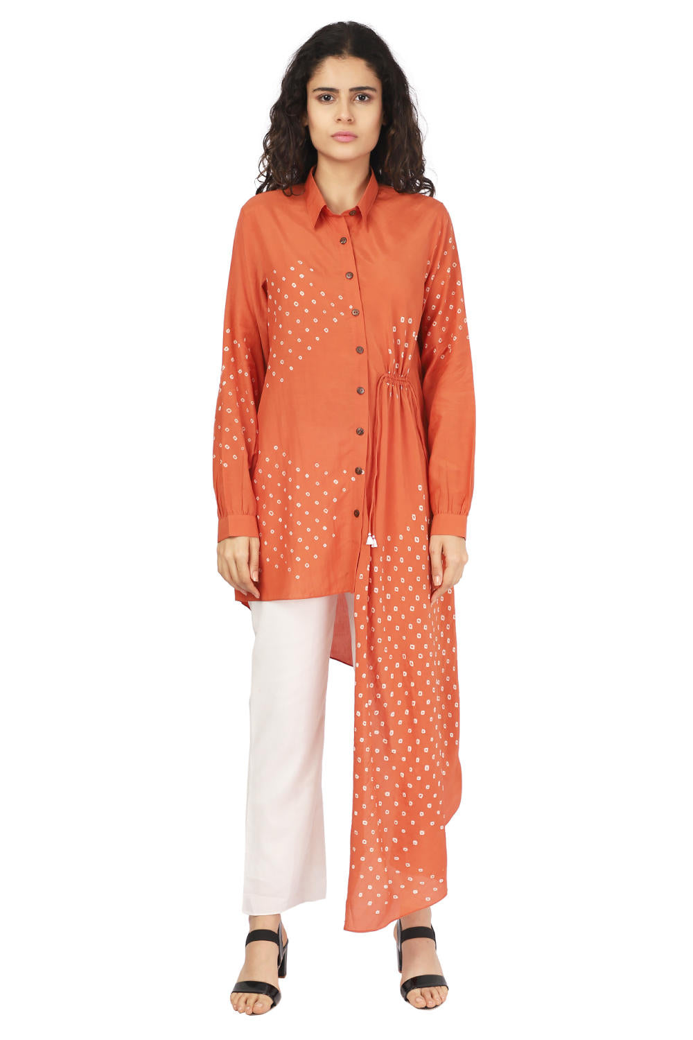 Orange Hand Done Bandhani Drape Shirt Fashion The Pot Plant