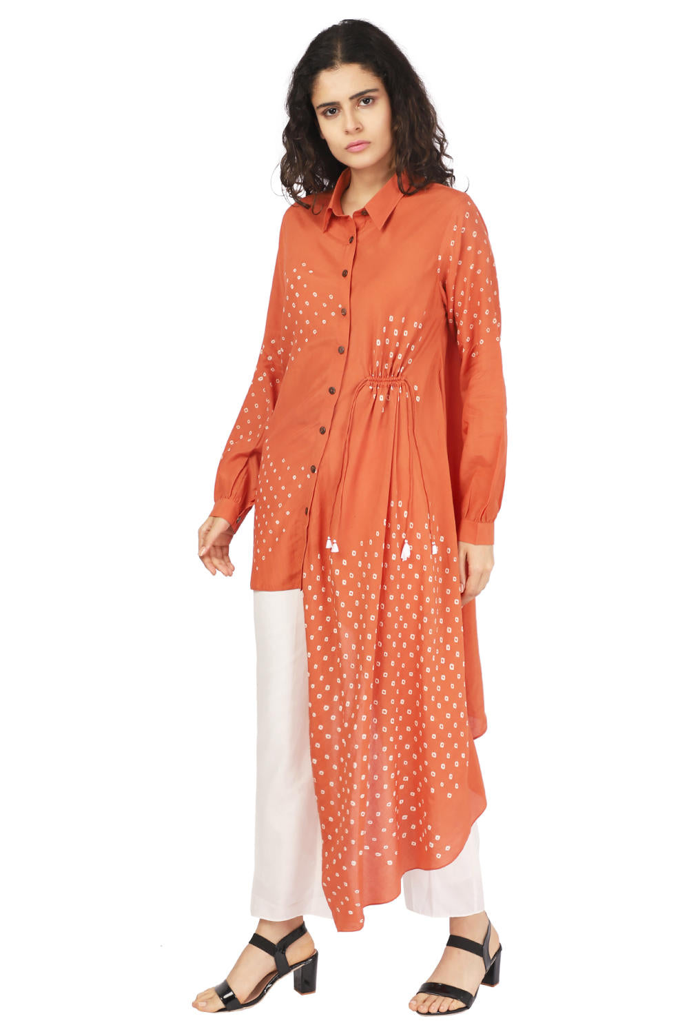 Orange Hand Done Bandhani Drape Shirt Fashion The Pot Plant