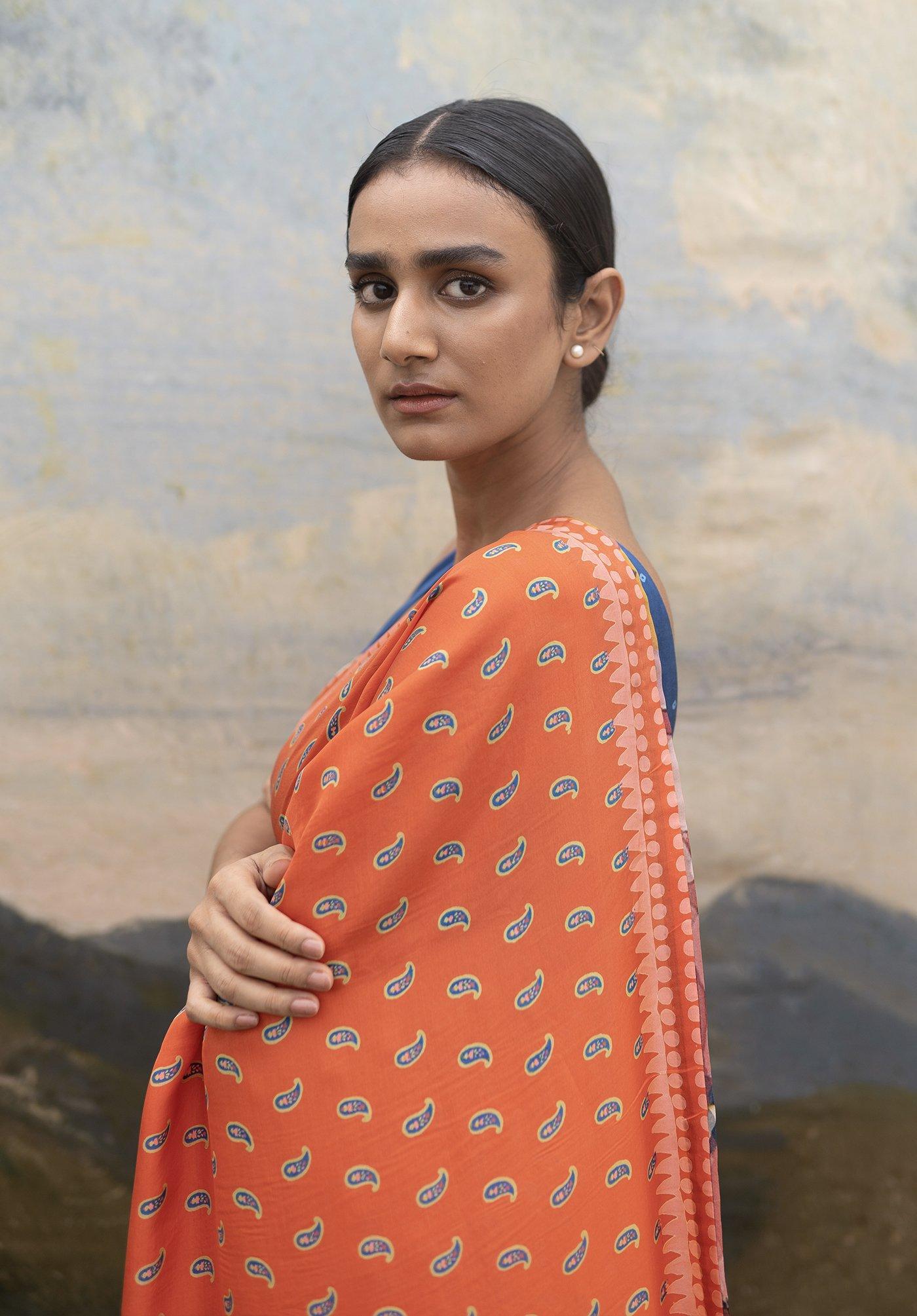 ORANGE PAISLEY SAREE Fashion YAM