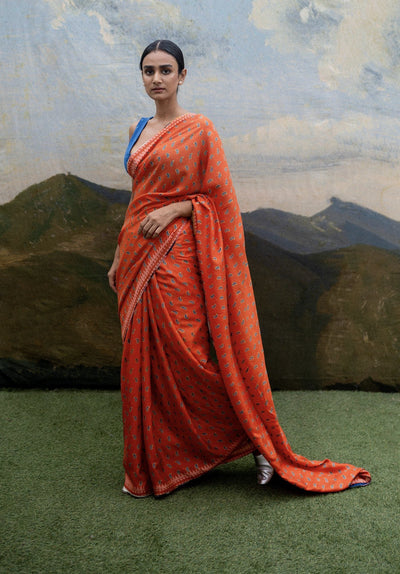 ORANGE PAISLEY SAREE Fashion YAM