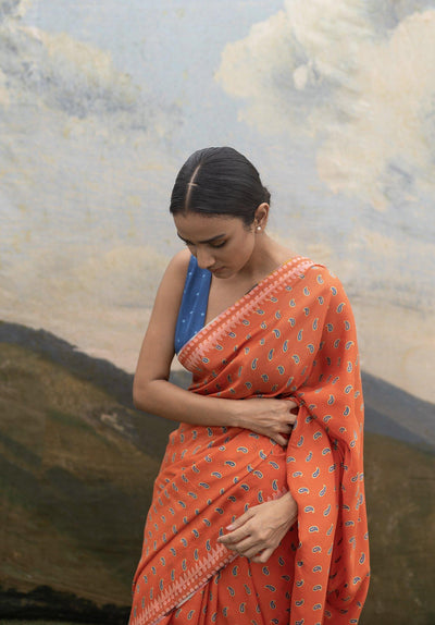 ORANGE PAISLEY SAREE Fashion YAM