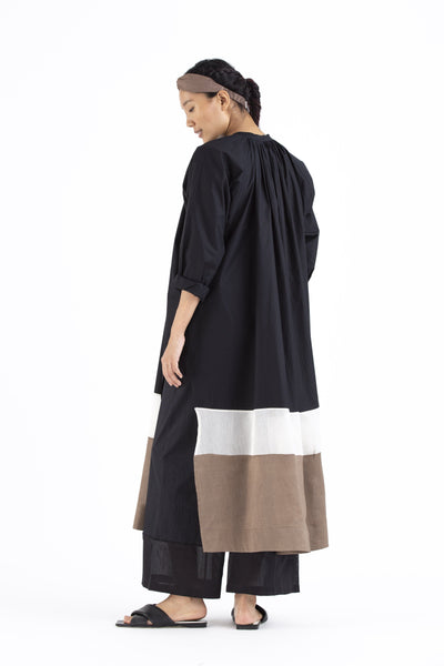 Panel Gather Neck Shirt- Black Fashion THREE