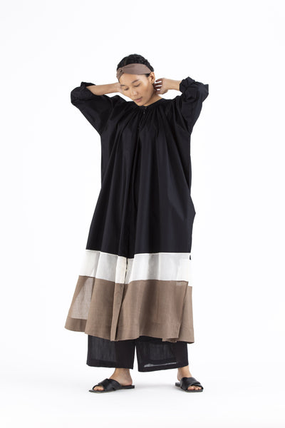 Panel Gather Neck Shirt- Black Fashion THREE