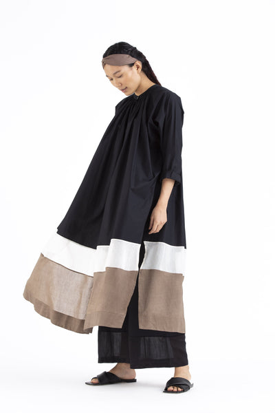 Panel Gather Neck Shirt- Black Fashion THREE
