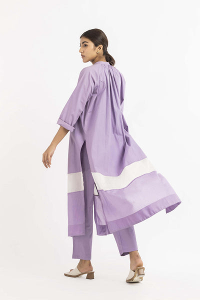 Panel Gather Neck Shirt Co-ord Lavender Fashion THREE