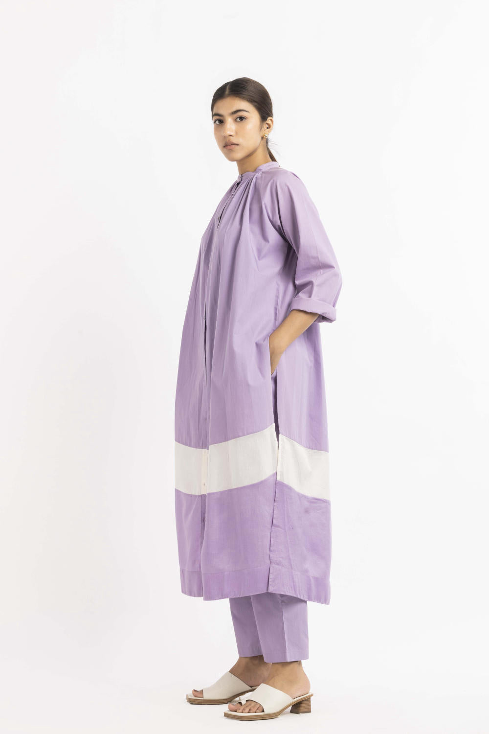 Panel Gather Neck Shirt Co-ord Lavender Fashion THREE