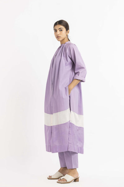 Panel Gather Neck Shirt Co-ord Lavender Fashion THREE