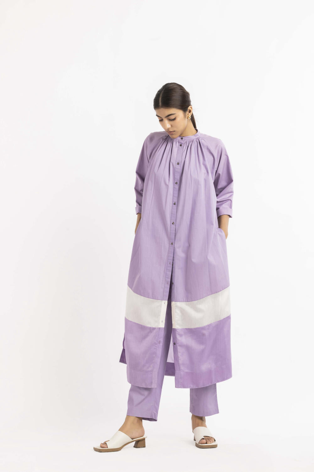 Panel Gather Neck Shirt Co-ord Lavender Fashion THREE
