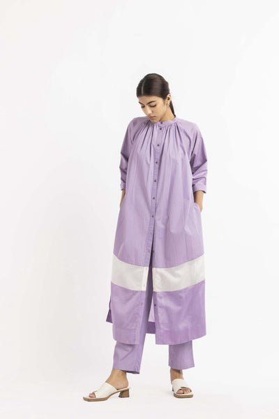 Panel Gather Neck Shirt Co-ord Lavender Fashion THREE