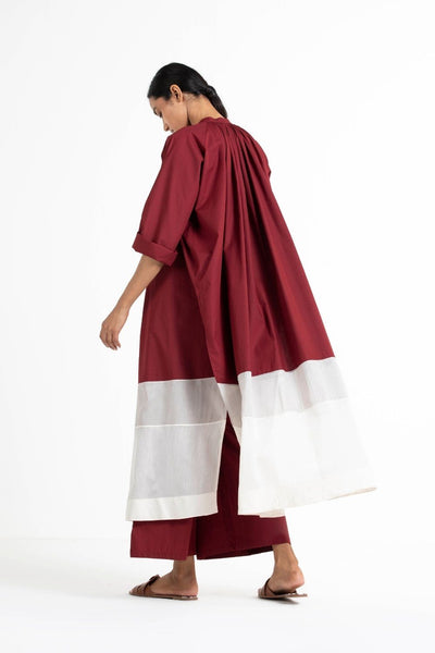 Panel Gather Neck Shirt Crimson Red Fashion THREE