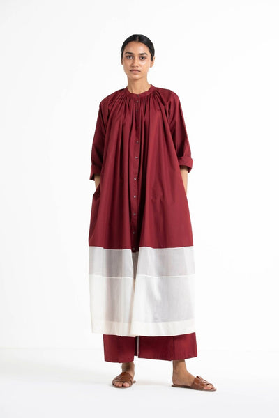 Panel Gather Neck Shirt Crimson Red Fashion THREE